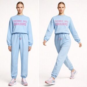 Nocturne Blue Knit Jumpsuit Pink Graphic Lounge Set Onesie Pajama Medium NWOT